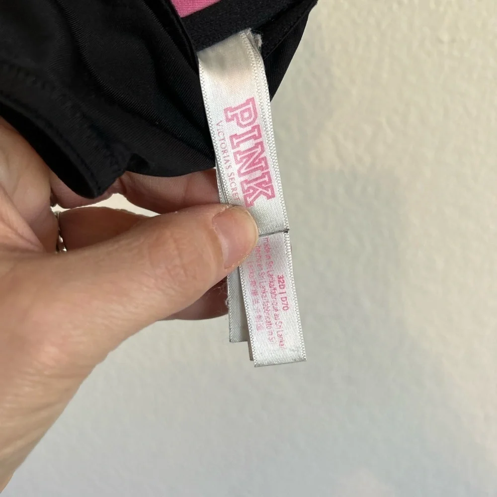 PINK 32D neon and black strappy  open front bra